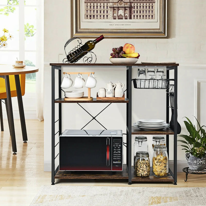 Industrial Kitchen Baker's Rack Microwave Shelf with 6 Hooks by DirectDeals