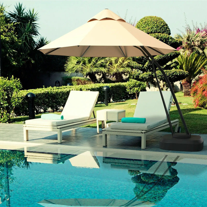 11 Feet Outdoor Cantilever Hanging Umbrella with Base and Wheels by DirectDeals