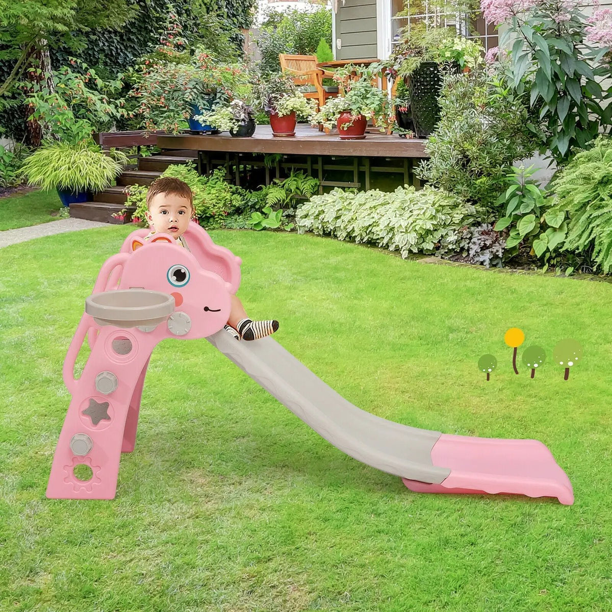 3-in-1 Kids Slide Baby Play Climber Slide Set with Basketball Hoop, photo 24 of 24