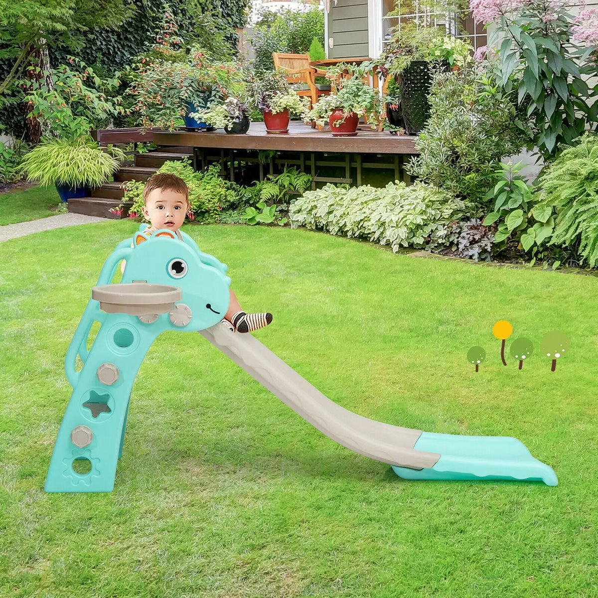 3-in-1 Kids Slide Baby Play Climber Slide Set with Basketball Hoop, photo 22 of 24