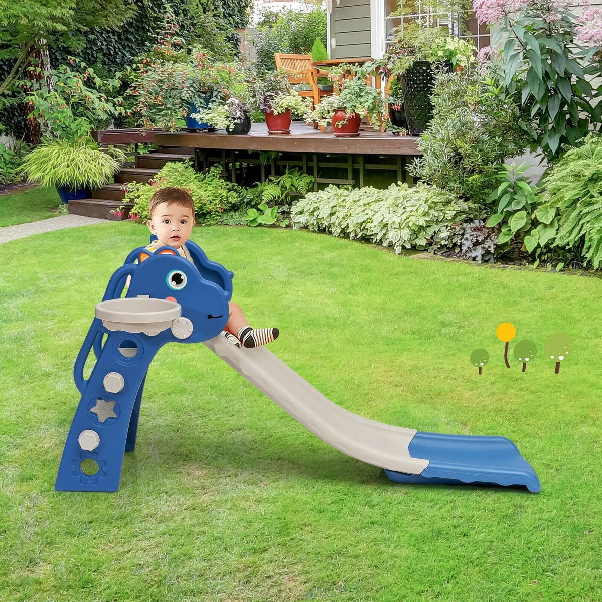 3-in-1 Kids Slide Baby Play Climber Slide Set with Basketball Hoop, photo 17 of 24