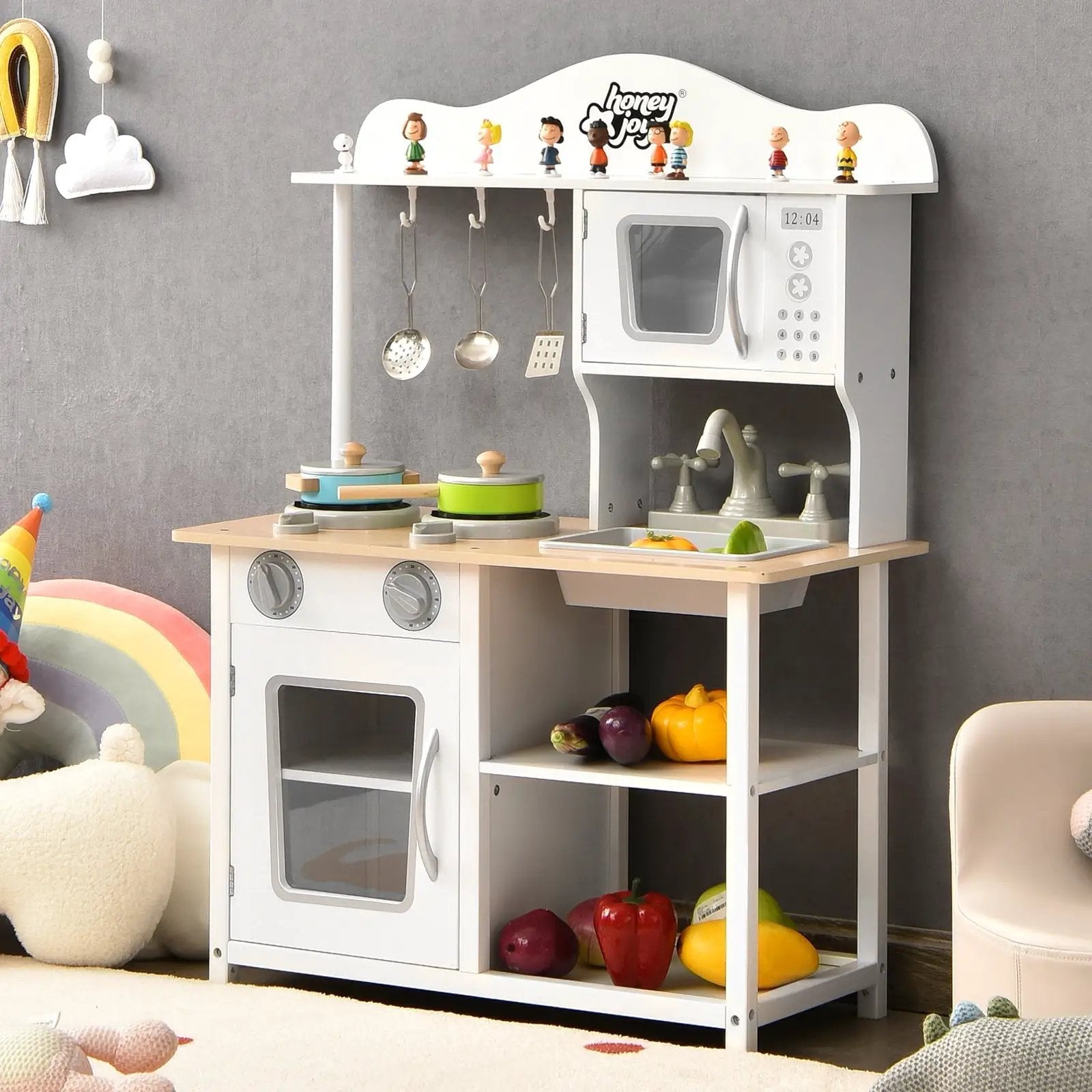 Wooden Pretend Play Kitchen Set for Kids with Accessories and Sink by DirectDeals
