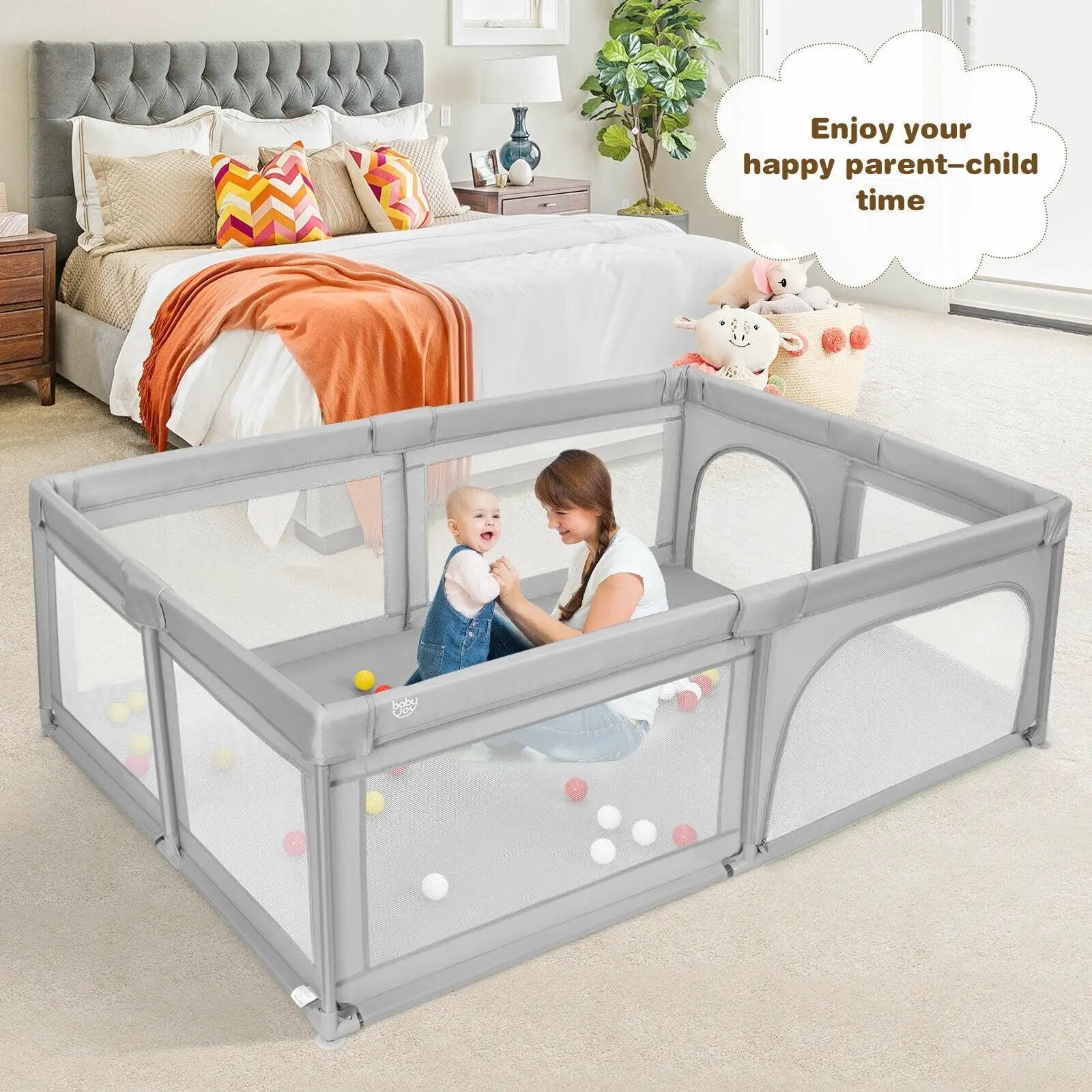 Extra-Large Safety Baby Fence with 50 Ocean Balls-Gray by DirectDeals