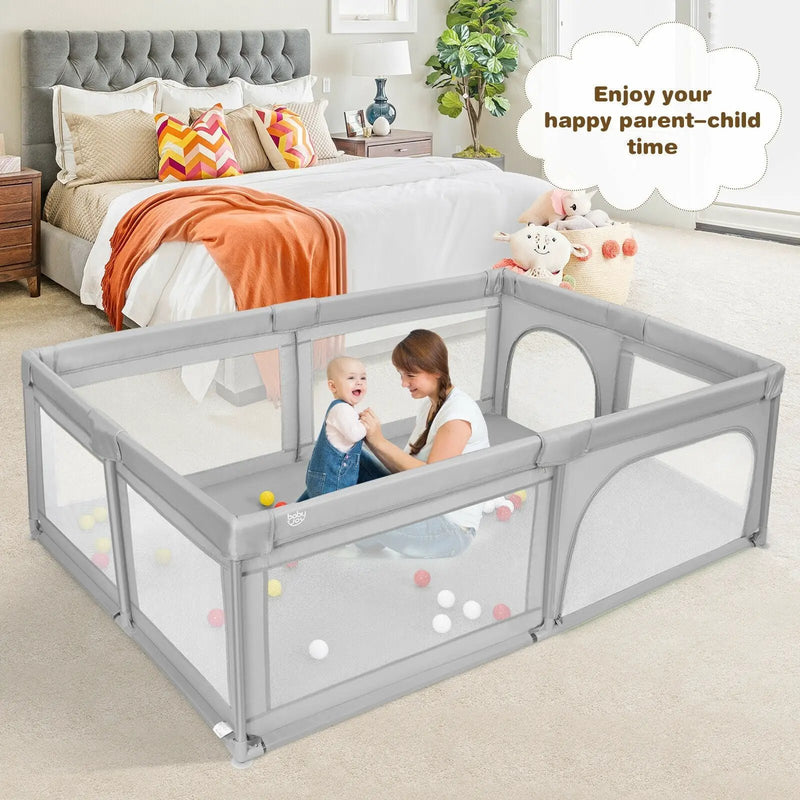 Extra-Large Safety Baby Fence with 50 Ocean Balls-Gray by DirectDeals