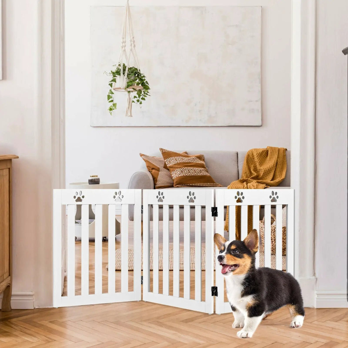 24 Inch Folding Wooden Freestanding Dog Gate with 360¬∞ Flexible Hinge for Pet, photo 2 of 16