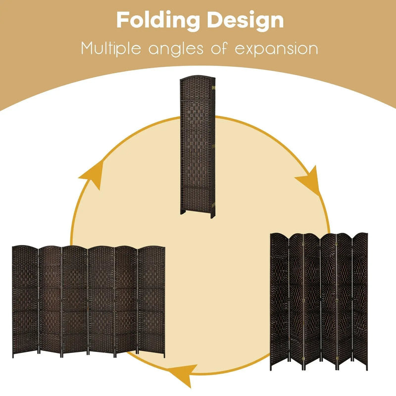 6.5Ft 6-Panel Weave Folding Fiber Room Divider Screen by DirectDeals