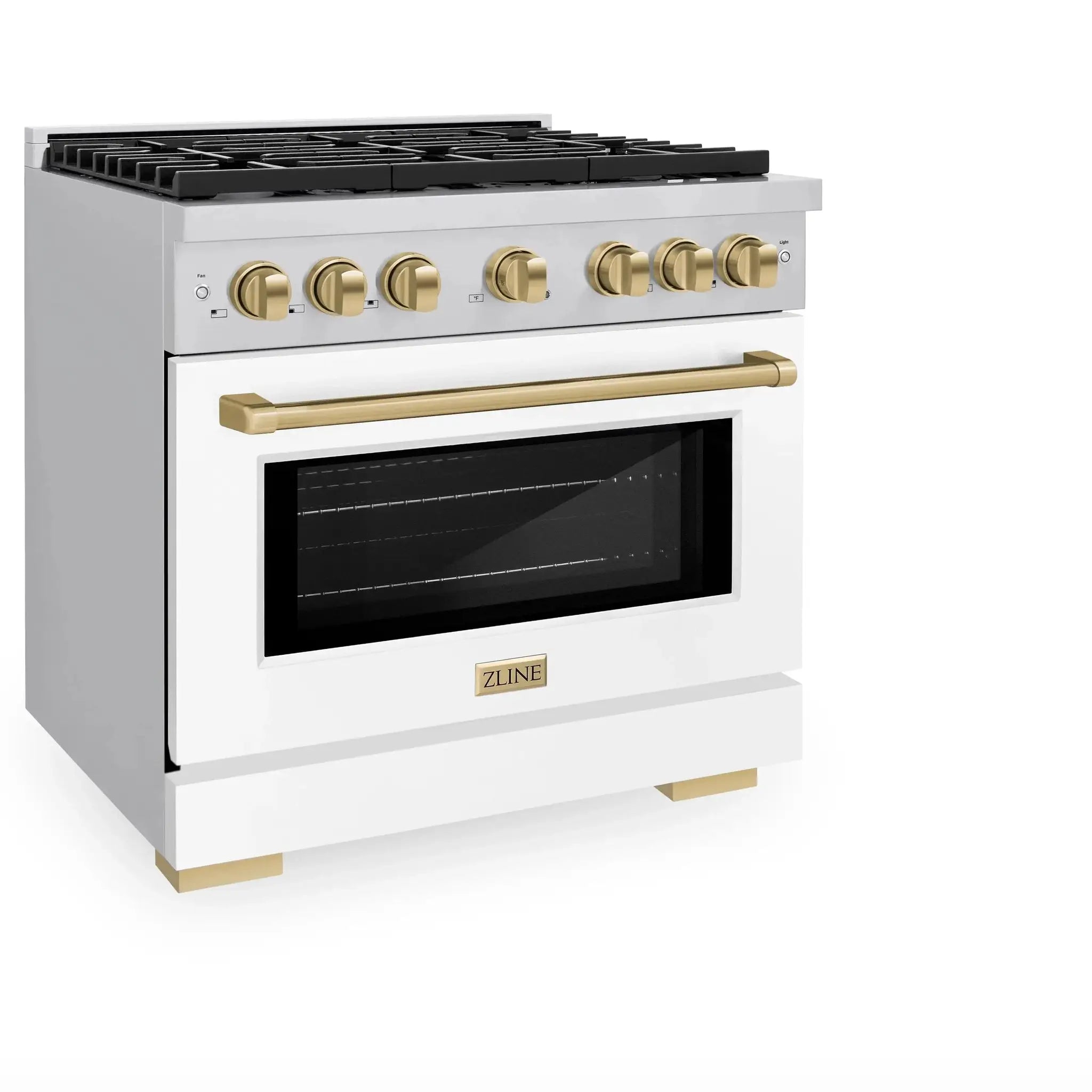 ZLINE 36"Paramount Dual Fuel Range White Matte Champagne Bronze SDRZ-WM-36-CB by Farmhouse Kitchen and Bath