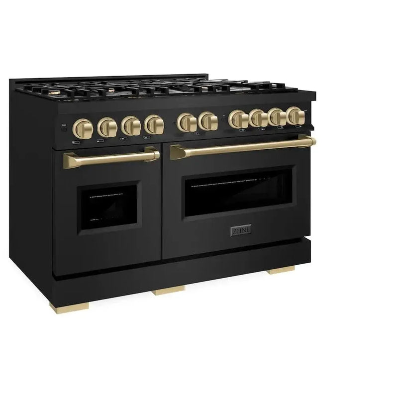 ZLINE 48" Classic Gas Range, Convection Gas Oven Black Stainless Steel, Champagne Bronze CGRBZ-48-CB by Farmhouse Kitchen and Bath