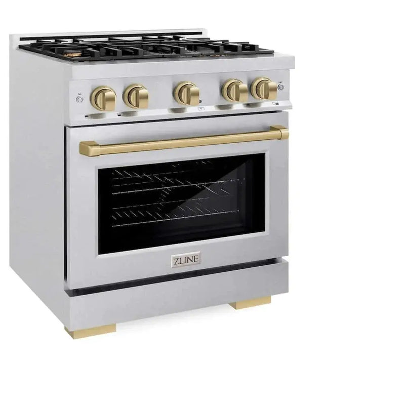 ZLINE 30" Select Gas Range Convection Gas Oven DuraSnow® Stainless Steel Champagne Bronze HGRSZ-30-CB by Farmhouse Kitchen and Bath
