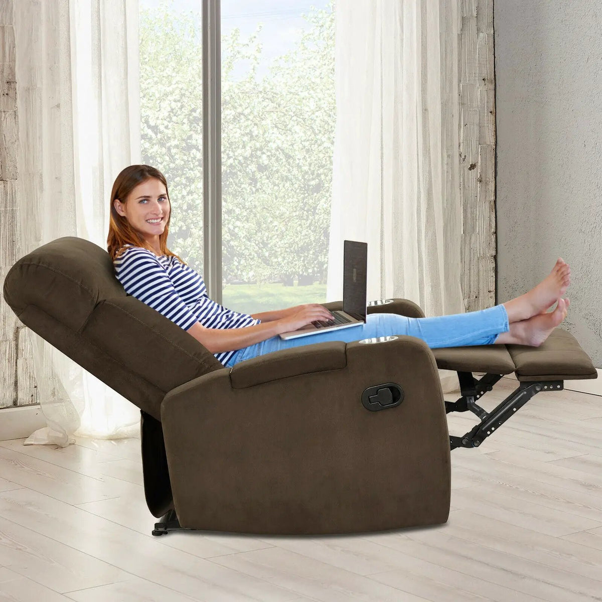 Recliner Chair Single Sofa Lounger with Arm Storage and Cup Holder for Living Room, photo 6 of 16