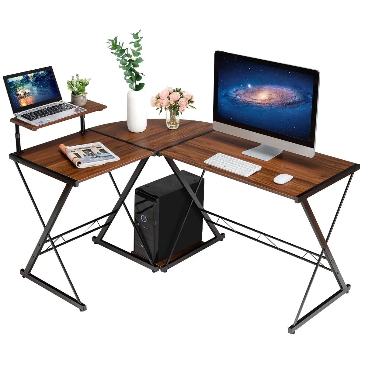 L-Shaped Desk Reversible Corner Computer Desk with Movable Shelf and CPU Stand, photo 21 of 24