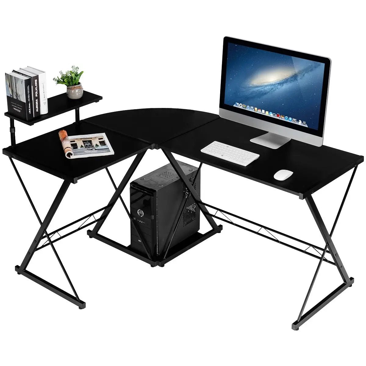 L-Shaped Desk Reversible Corner Computer Desk with Movable Shelf and CPU Stand, photo 20 of 24