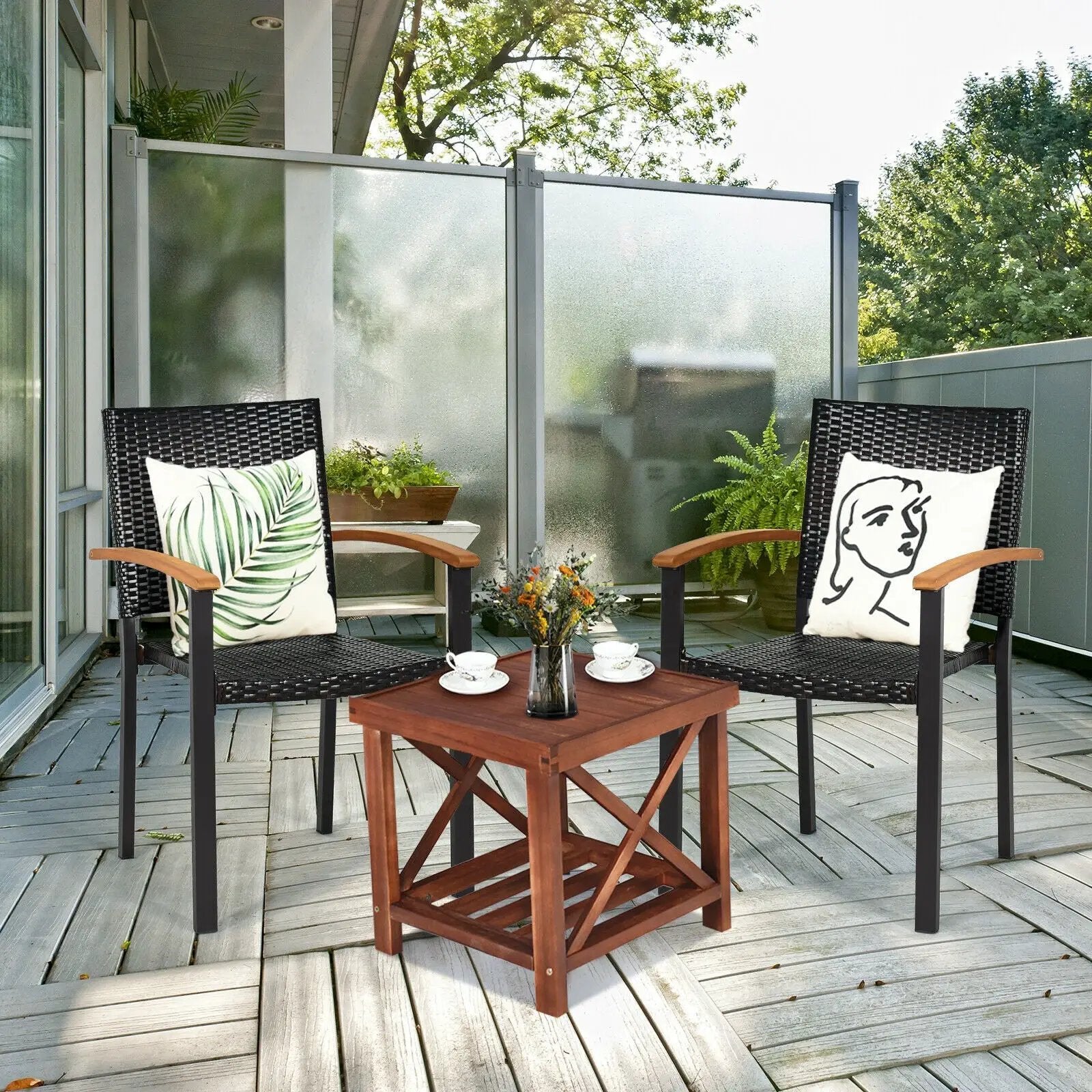 Set of 4 Outdoor Patio PE Rattan Dining Chairs with Powder-coated Steel Frame by DirectDeals