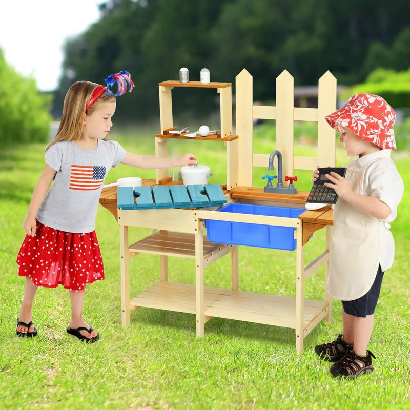 Kid's Outdoor Wooden Pretend Cook Kitchen Playset Toy by DirectDeals