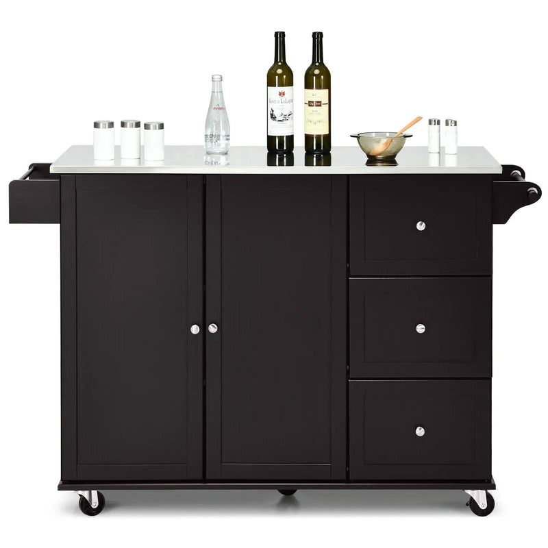 Kitchen Island 2-Door Storage Cabinet with Drawers and Stainless Steel Top by DirectDeals