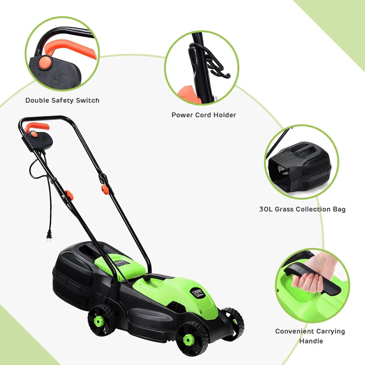 13 Inch Electric Push Lawn Corded Mower with Grass Bag, photo 5 of 9