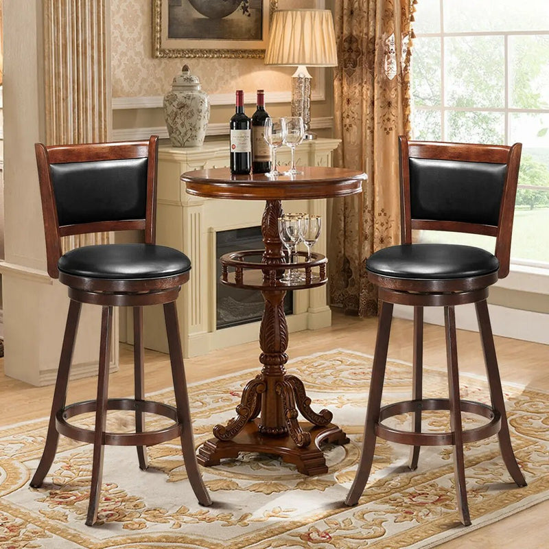 29 Inch Swivel Bar Height Stool Wooden Upholstered Dining Chair by DirectDeals