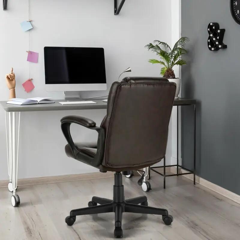 Adjustable Leather Executive Office Chair Computer Desk Chair with Armrest by DirectDeals