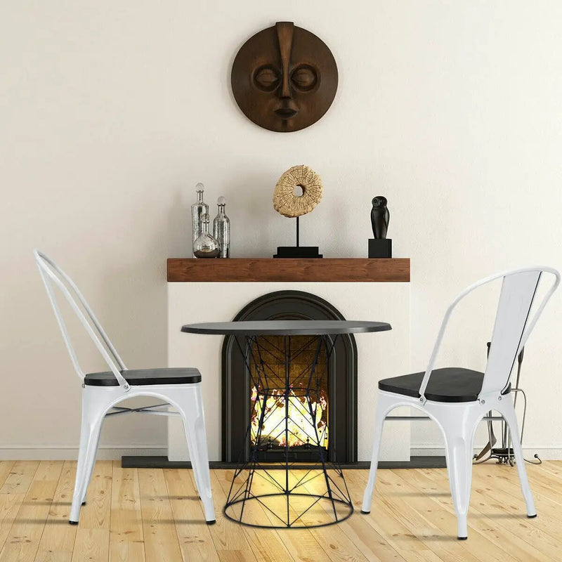 4 Pieces Tolix Style Metal Dining Side Chair Stackable Wood Seat by DirectDeals