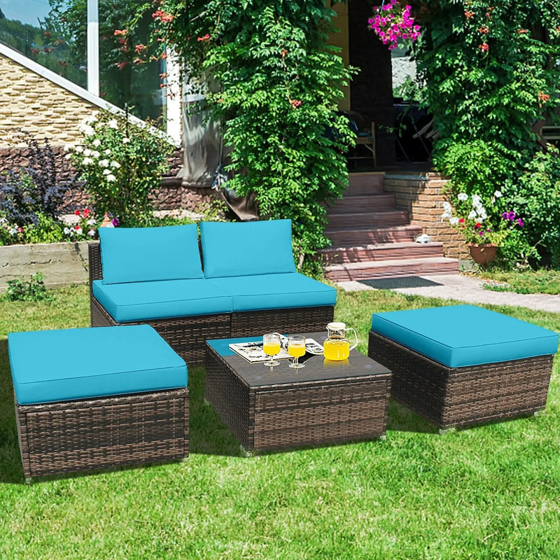 5 Pieces Patio Rattan Furniture Set with Cushioned Armless Sofa by DirectDeals