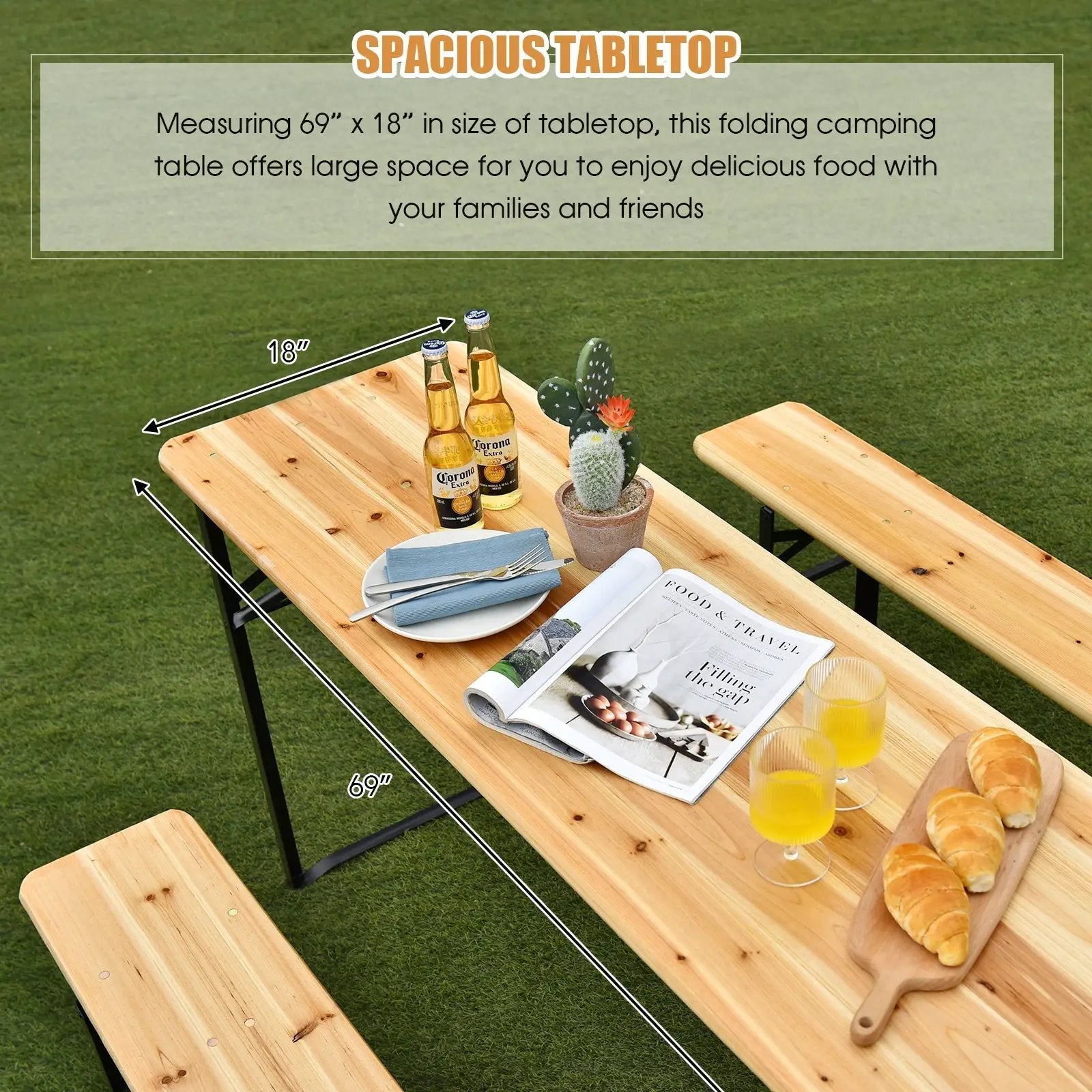 3 Pieces Folding Wooden Picnic Table Bench Set by DirectDeals