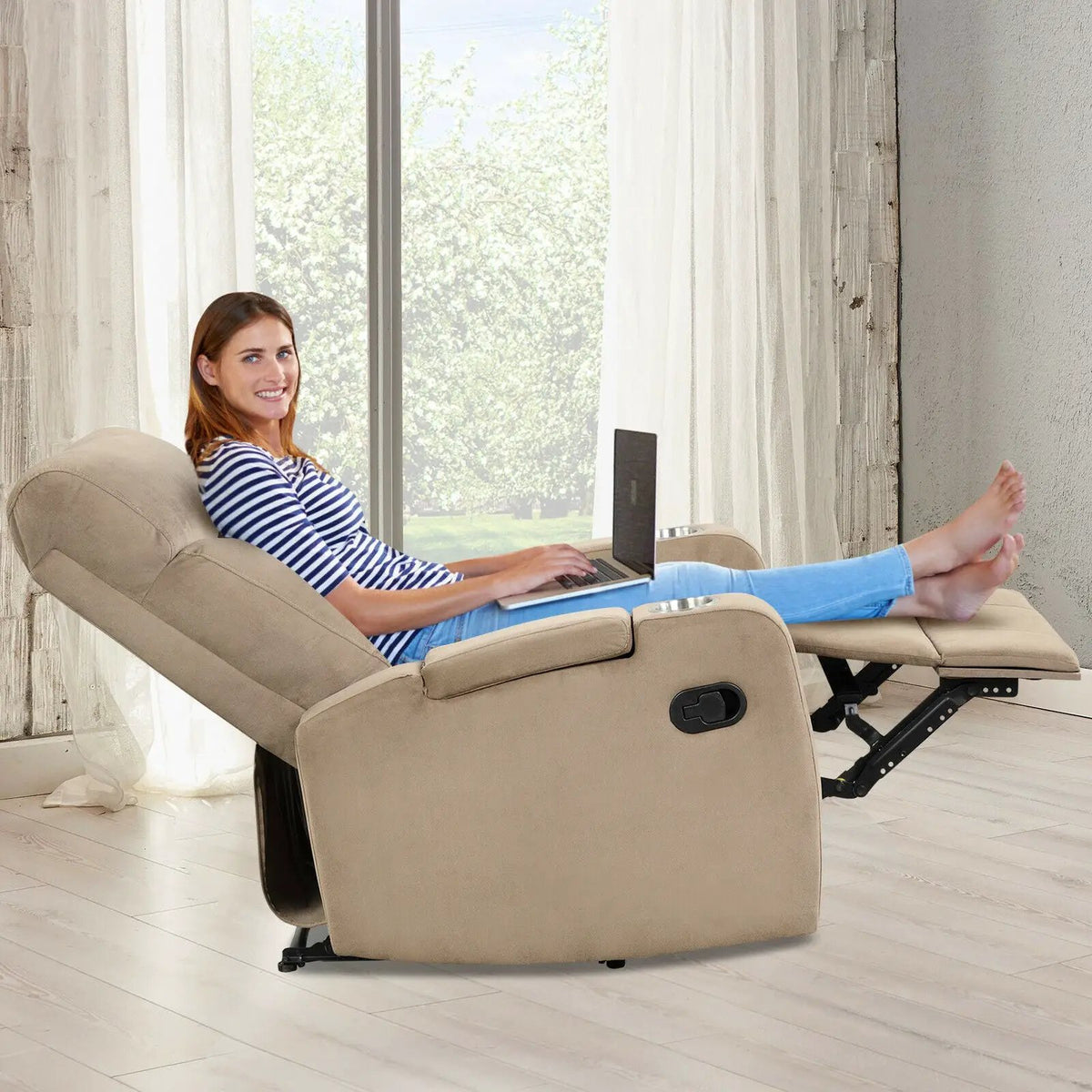 Recliner Chair Single Sofa Lounger with Arm Storage and Cup Holder for Living Room, photo 15 of 16