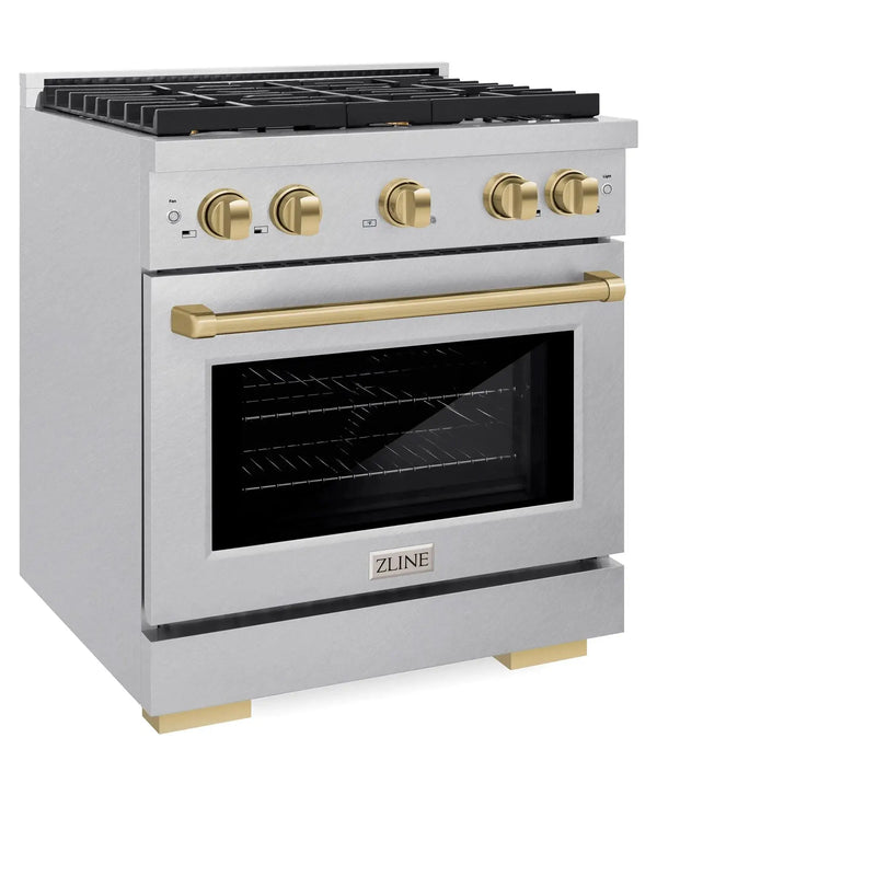 ZLINE 30"Paramount Dual Fuel Range DuraSnow® Champagne Bronze SDRSZ-30-CB by Farmhouse Kitchen and Bath