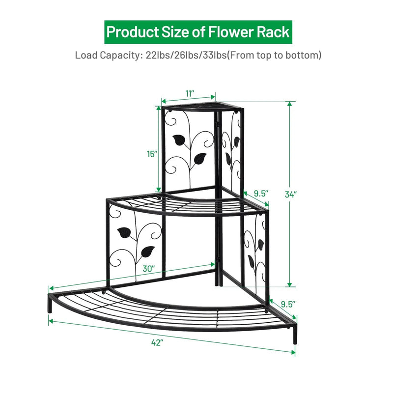 3 Tier Floral Corner Metal Plant Pot Rack by DirectDeals