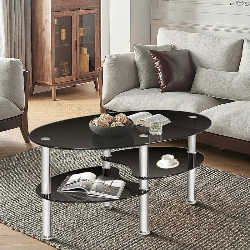 Tempered Glass Oval Side Coffee Table by DirectDeals