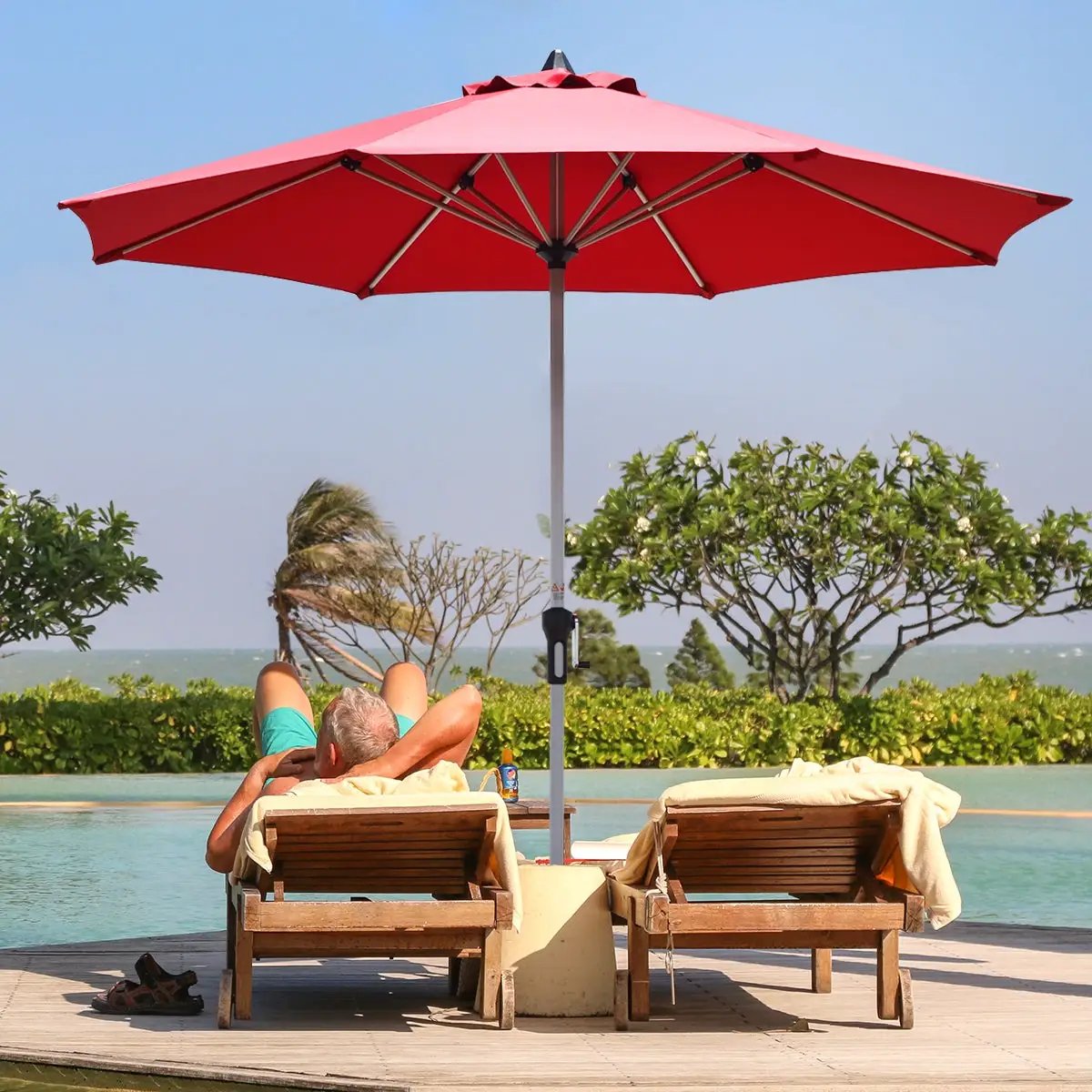 9 Feet Patio Outdoor Market Umbrella with Aluminum Pole without Weight Base, photo 5 of 17