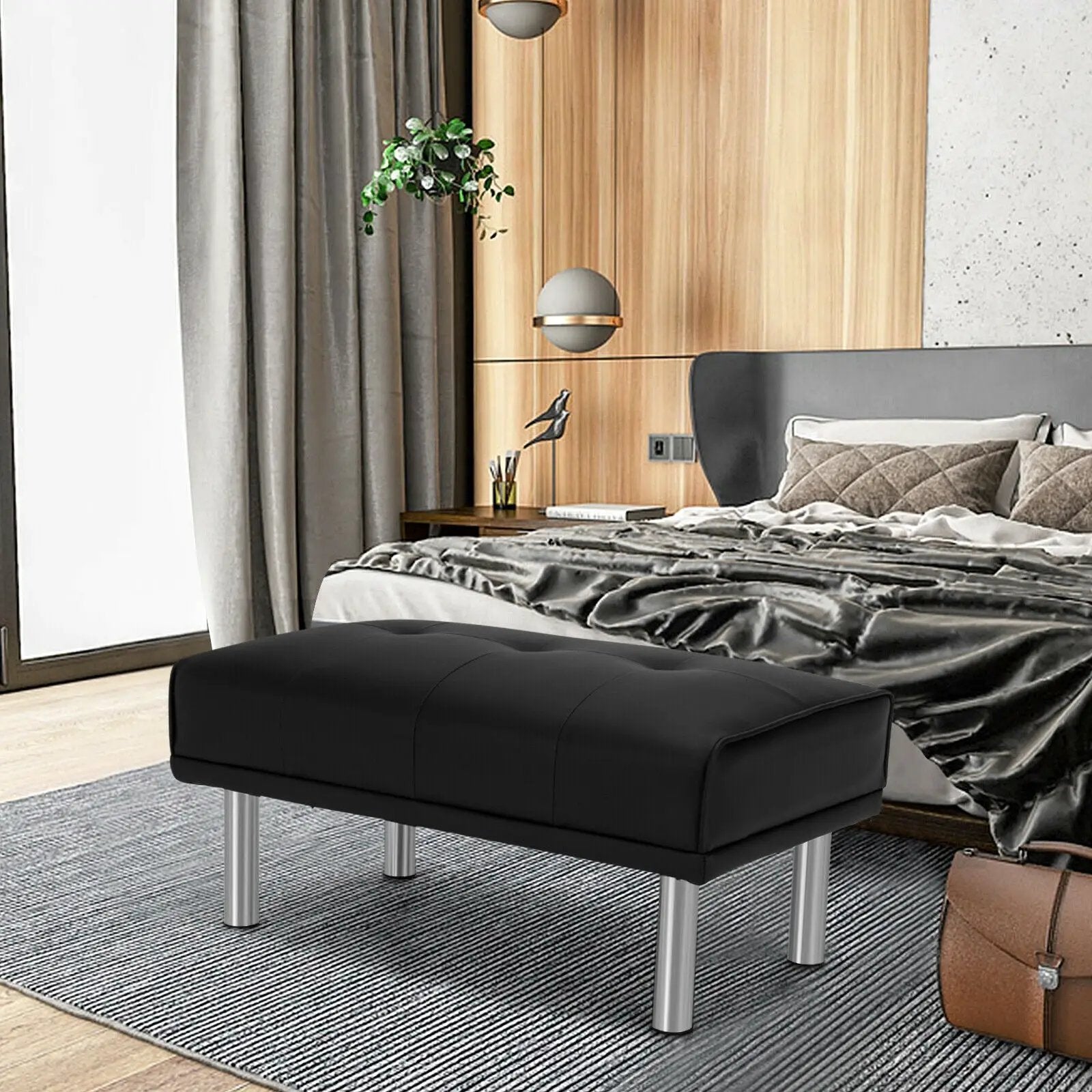 Rectangle Tufted Ottoman with Stainless Steel Legs for Living Room by DirectDeals