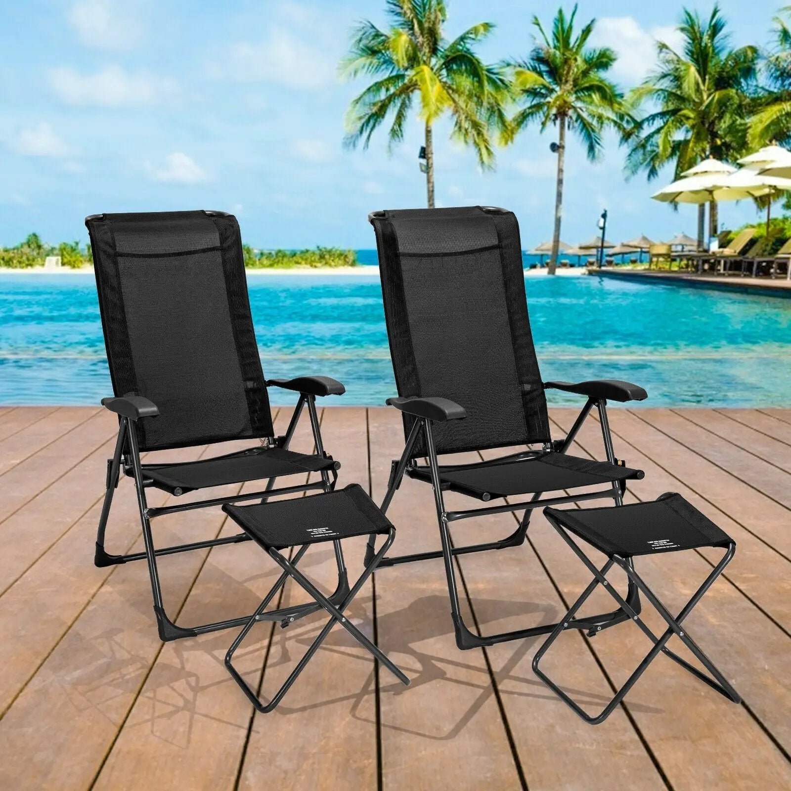 4 Pieces Patio Adjustable Back Folding Dining Chair Ottoman Set by DirectDeals