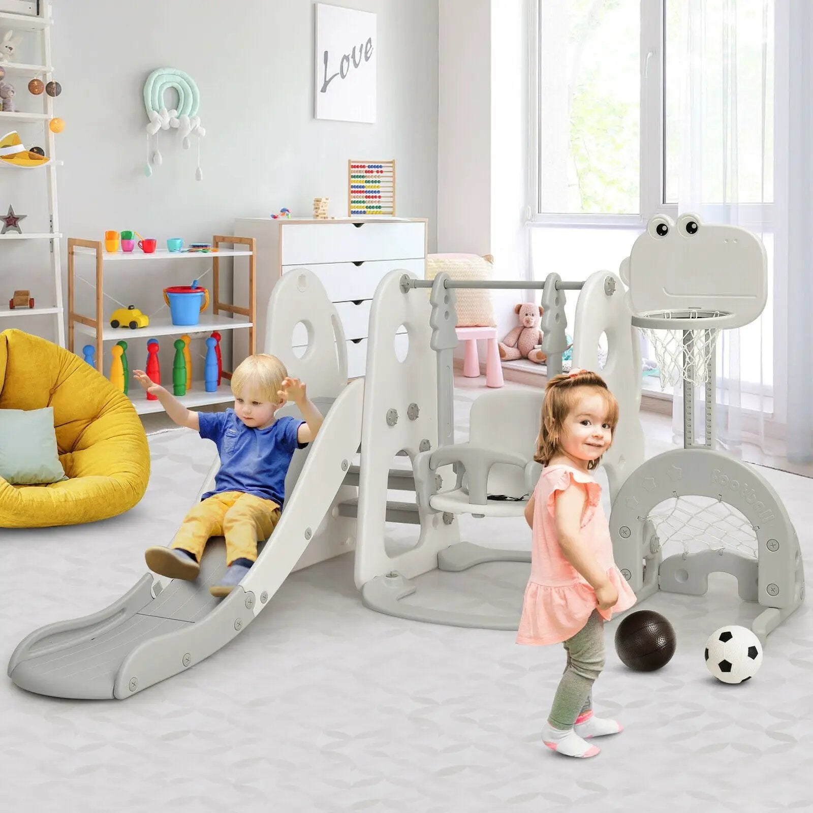 6 in 1 Toddler Slide and Swing Set with Ball Games by DirectDeals
