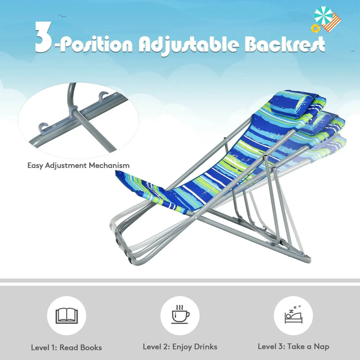 Portable Beach Chair Set of 2 with Headrest, photo 5 of 8