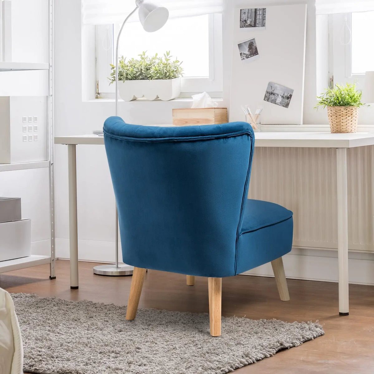 Modern Armless Velvet Accent Chair with Wood Legs, photo 2 of 10
