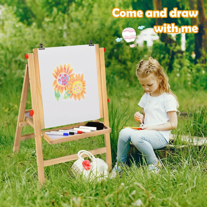 Kids Art Easel with Paper Roll Double Sided Chalkboard and Whiteboard-Gray by DirectDeals