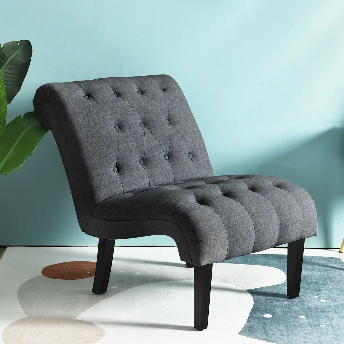 Cotton Linen Fabric Armless Accent Chair with Adjustable Foot Pads, photo 4 of 24