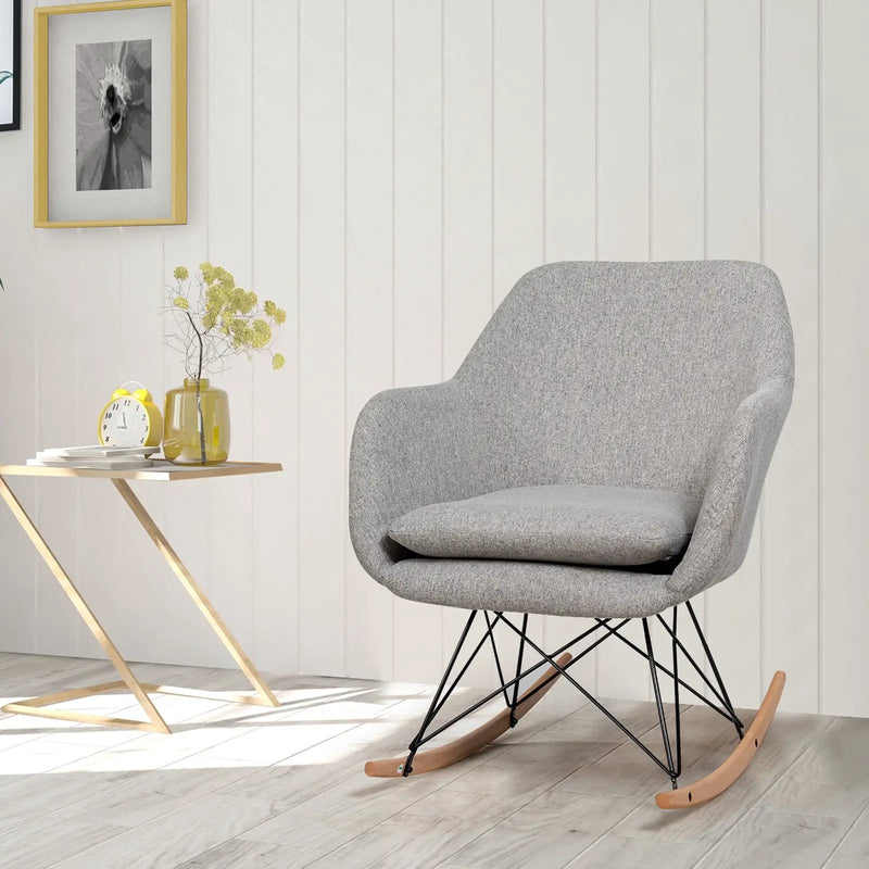 Upholstered Rocking Arm Chair with Solid Steel Wood Leg-Gray by DirectDeals