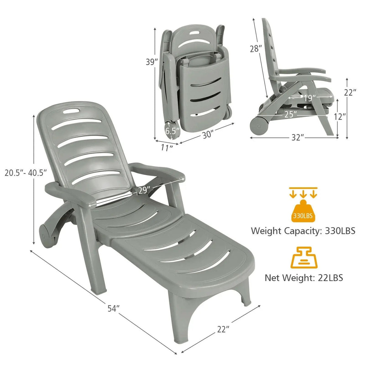 5 Position Adjustable Folding Lounger Chaise Chair, photo 4 of 11