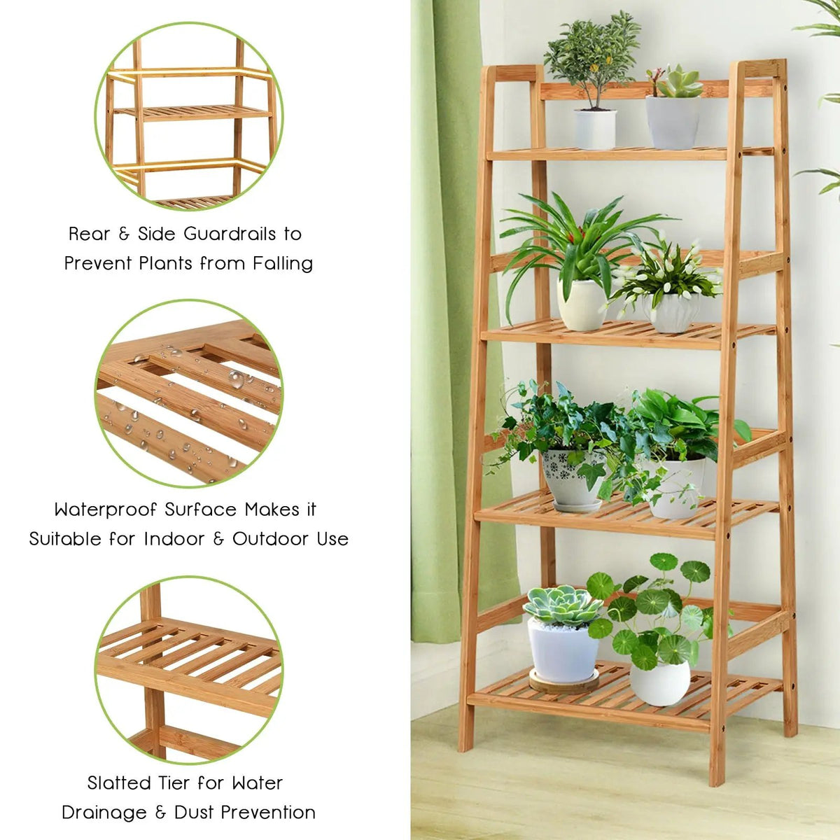 4-Tier Bamboo Plant Rack with Guardrails Stable and Space-Saving, photo 6 of 8