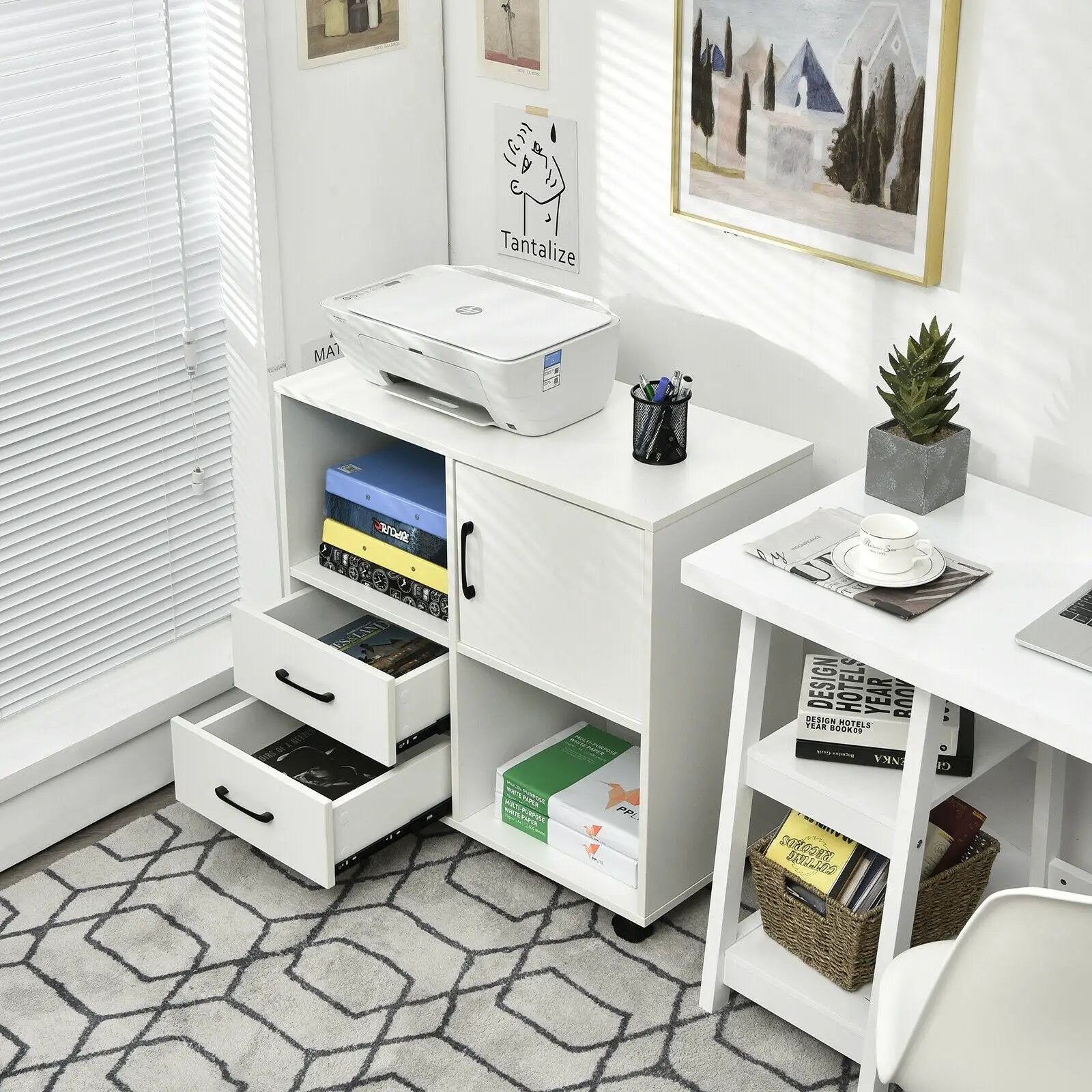 Mobile File Cabinet with Lateral Printer Stand and Storage Shelves by DirectDeals
