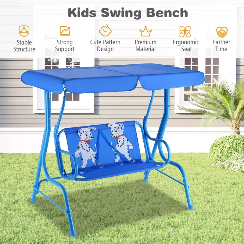 Outdoor Kids Patio Swing Bench with Canopy 2 Seats by DirectDeals