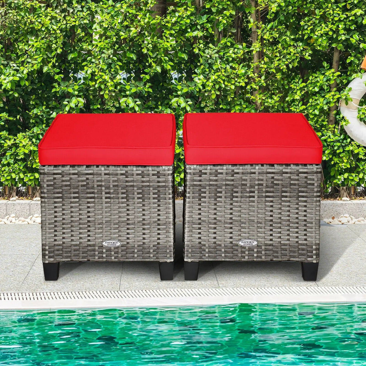 2 Pieces Patio Rattan Ottoman Seat with Removable Cushions-Navy, photo 6 of 9