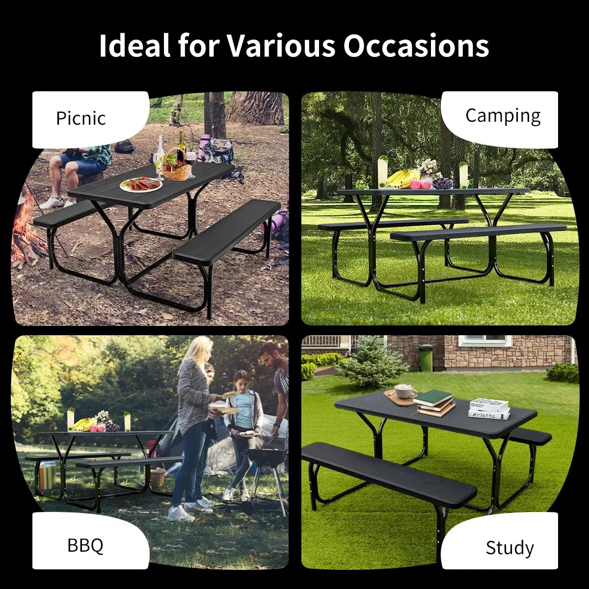 HDPE Outdoor Picnic Table Bench Set with Metal Base by DirectDeals