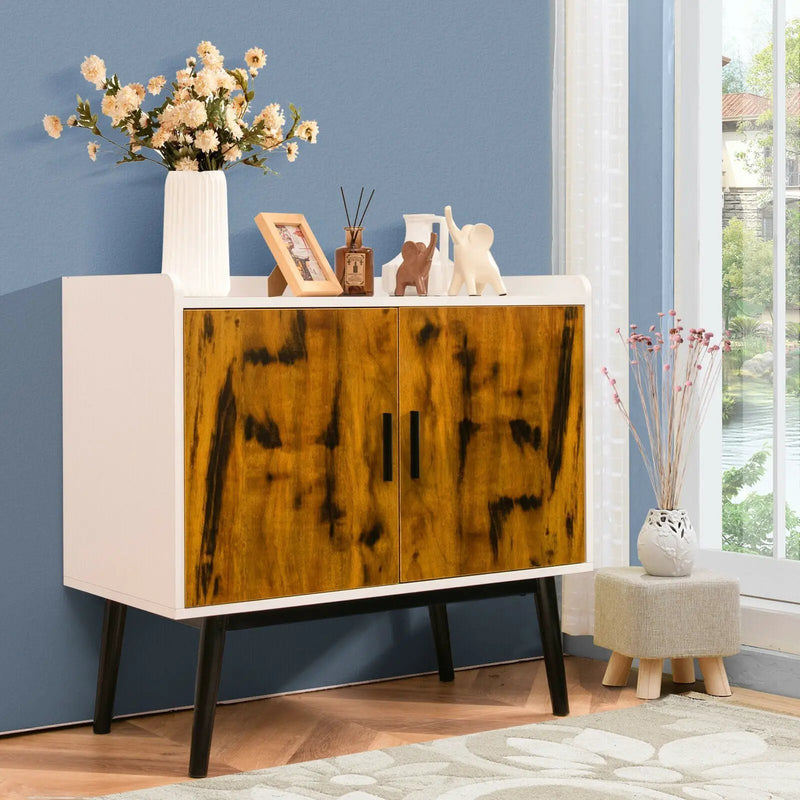 Mid-Century Wood Storage Cabinet with 2 Doors and Metal Legs for Entryway by DirectDeals