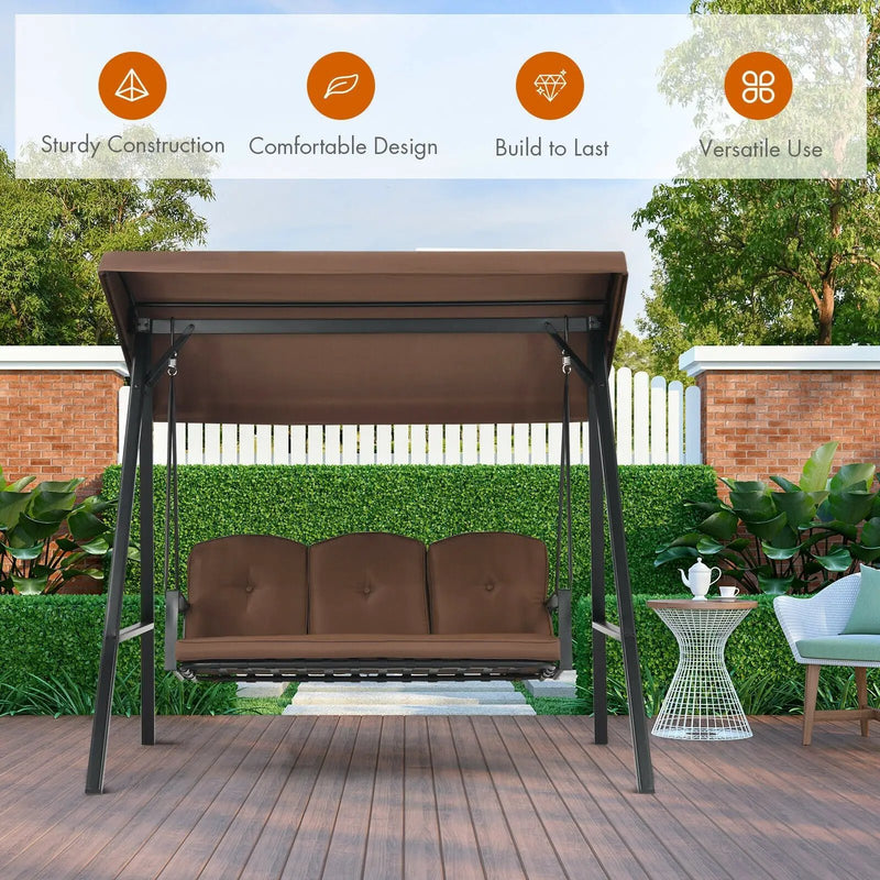 Outdoor 3-Seat Porch Swing with Adjust Canopy and Cushions by DirectDeals