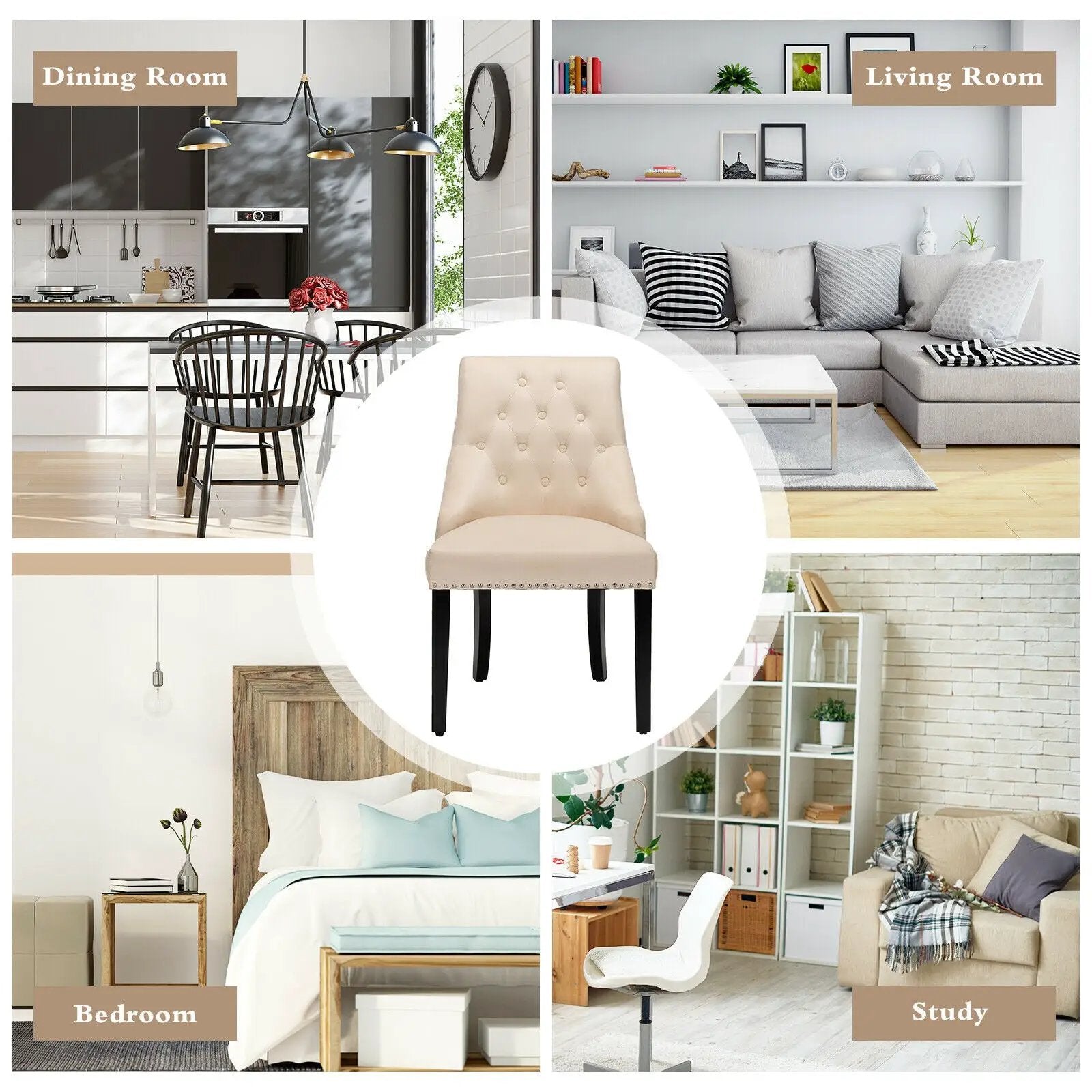 Modern Upholstered Button-Tufted Dining Chair with Naild Trim by DirectDeals