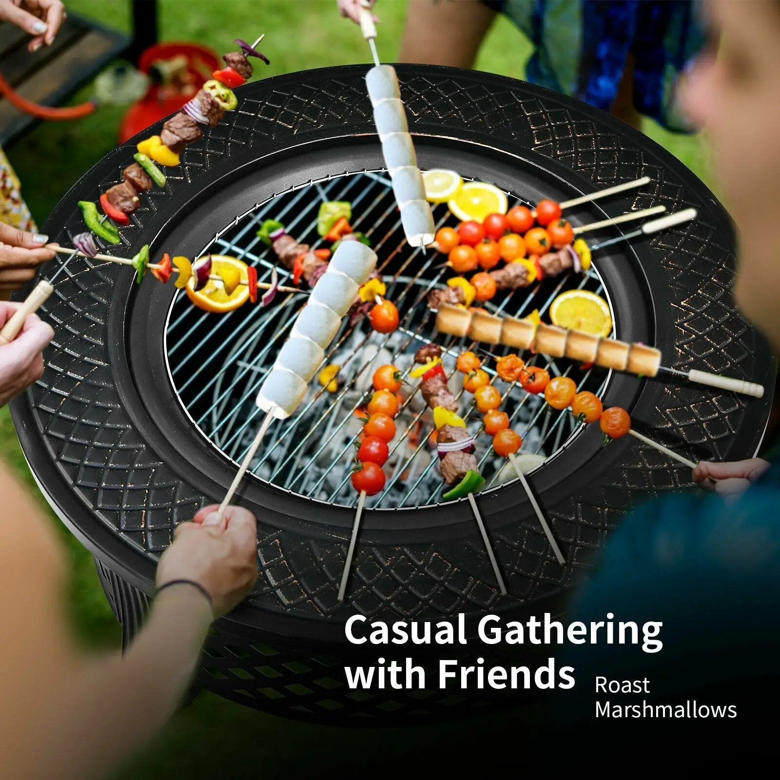 Outdoor Fire Pit with BBQ Grill and High-temp Resistance Finish by DirectDeals