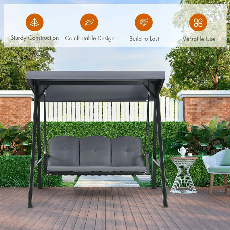 Outdoor 3-Seat Porch Swing with Adjust Canopy and Cushions by DirectDeals