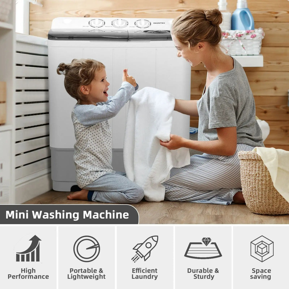 2-in-1 Portable 22lbs Capacity Washing Machine with Timer Control, photo 6 of 16